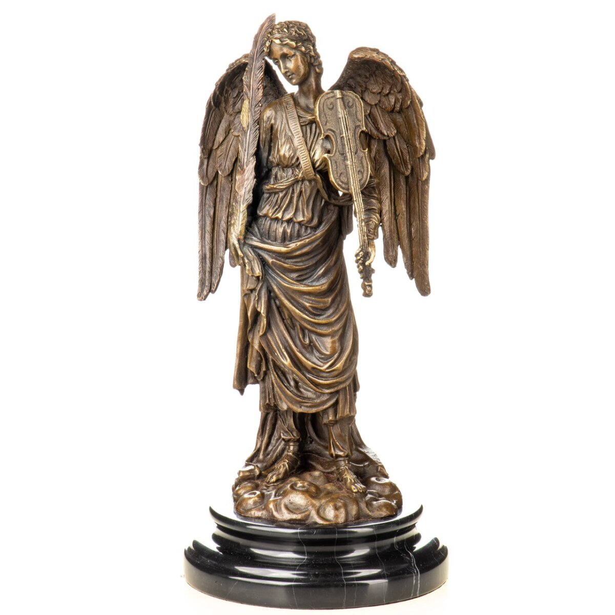 Bronzefigur Engel mit Violine und Feder