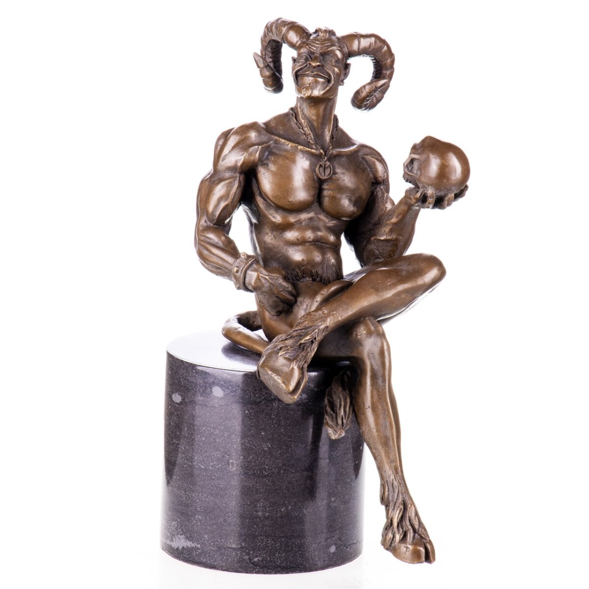Bronzefigur Teufel mit Totenkopf