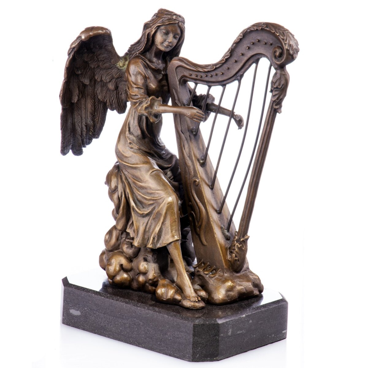 Bronzefigur Engel mit Harfe