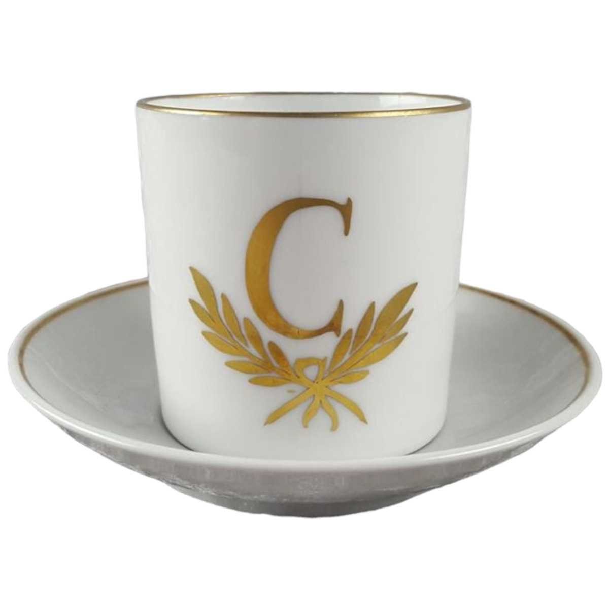 Mokkatasse mit Untertasse Tasse Espressotasse & Golddekor Langenthal Schweiz gebraucht - defekt