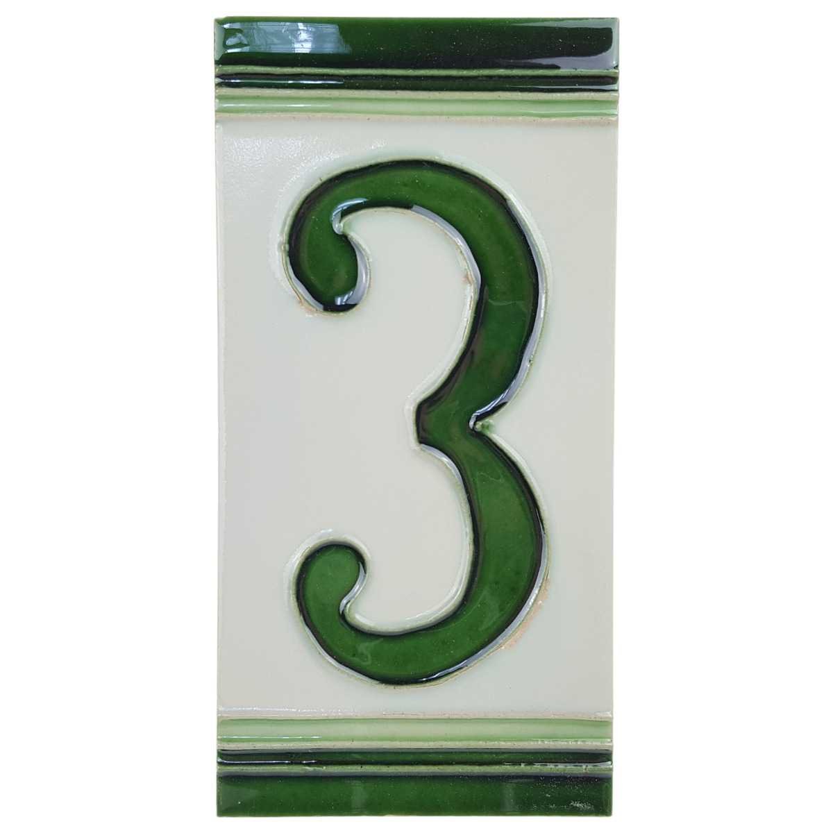 Fliese Kachel Hausnummer Porzellan Hochformat Zahl 3