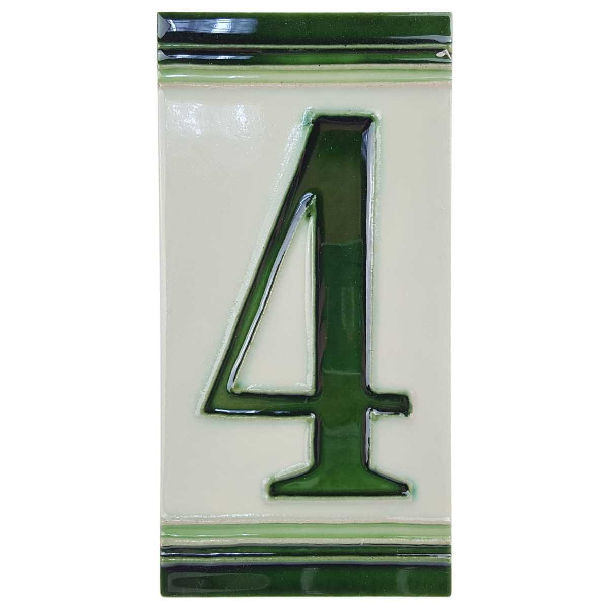 Fliese Kachel Hausnummer Porzellan Hochformat Zahl 4
