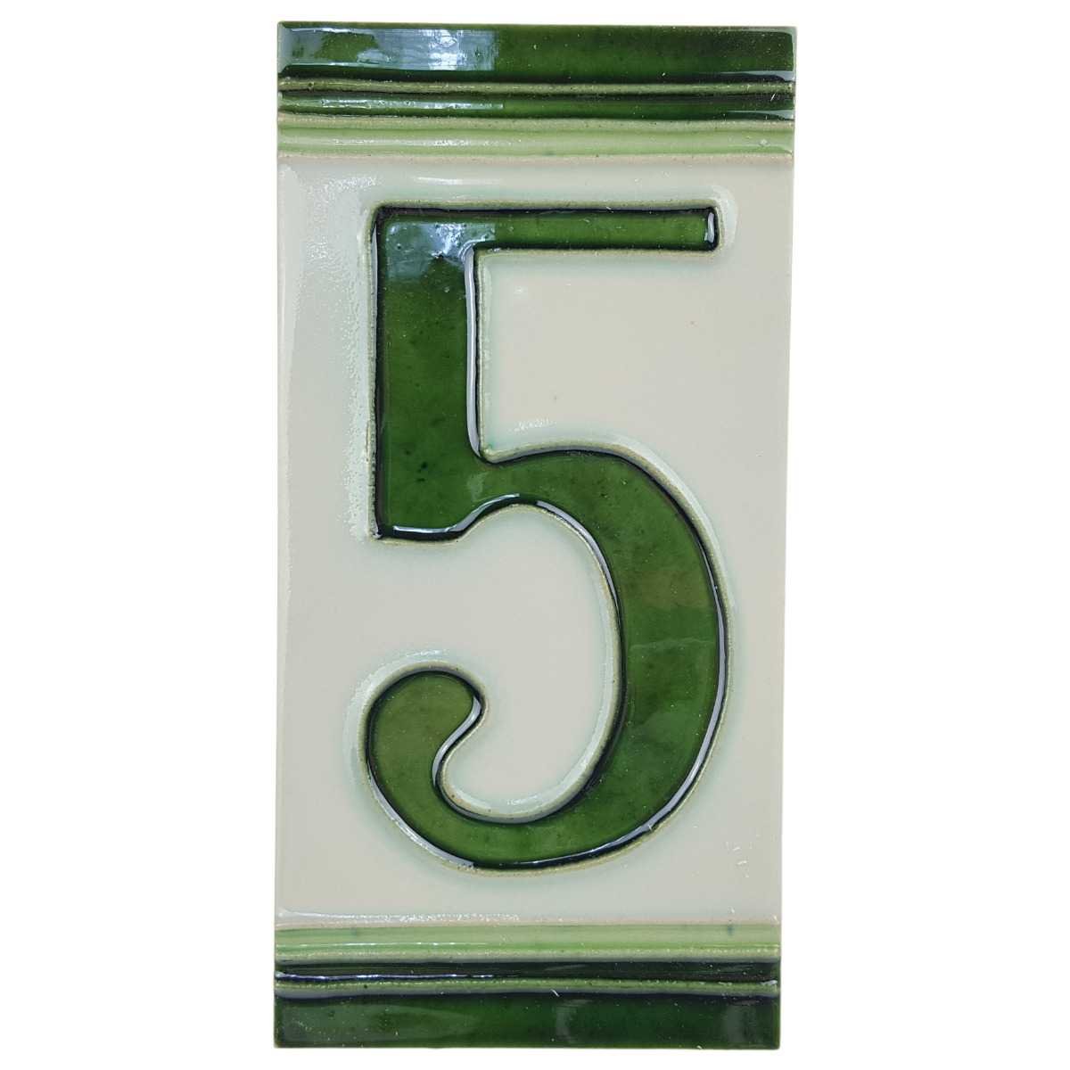 Fliese Kachel Hausnummer Porzellan Hochformat Zahl 5