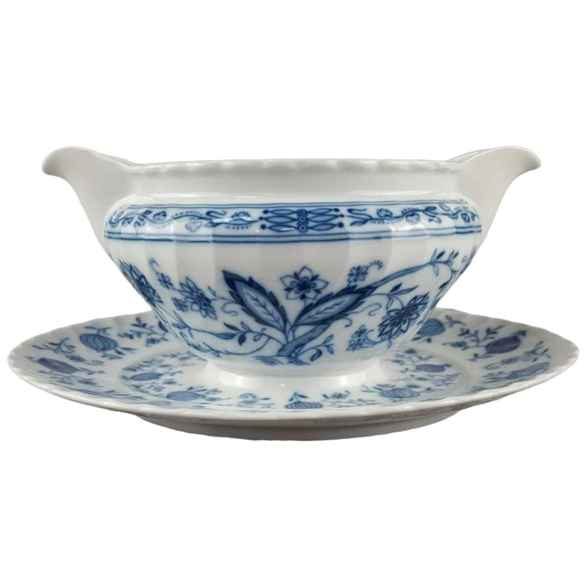 Sauciere mit Teller 1tlg Königl. pr. Tettau Royal Drache Modell Exklusiv Echt Kobalt Zwiebelmuster Kobaltblau Blau gebraucht - gut