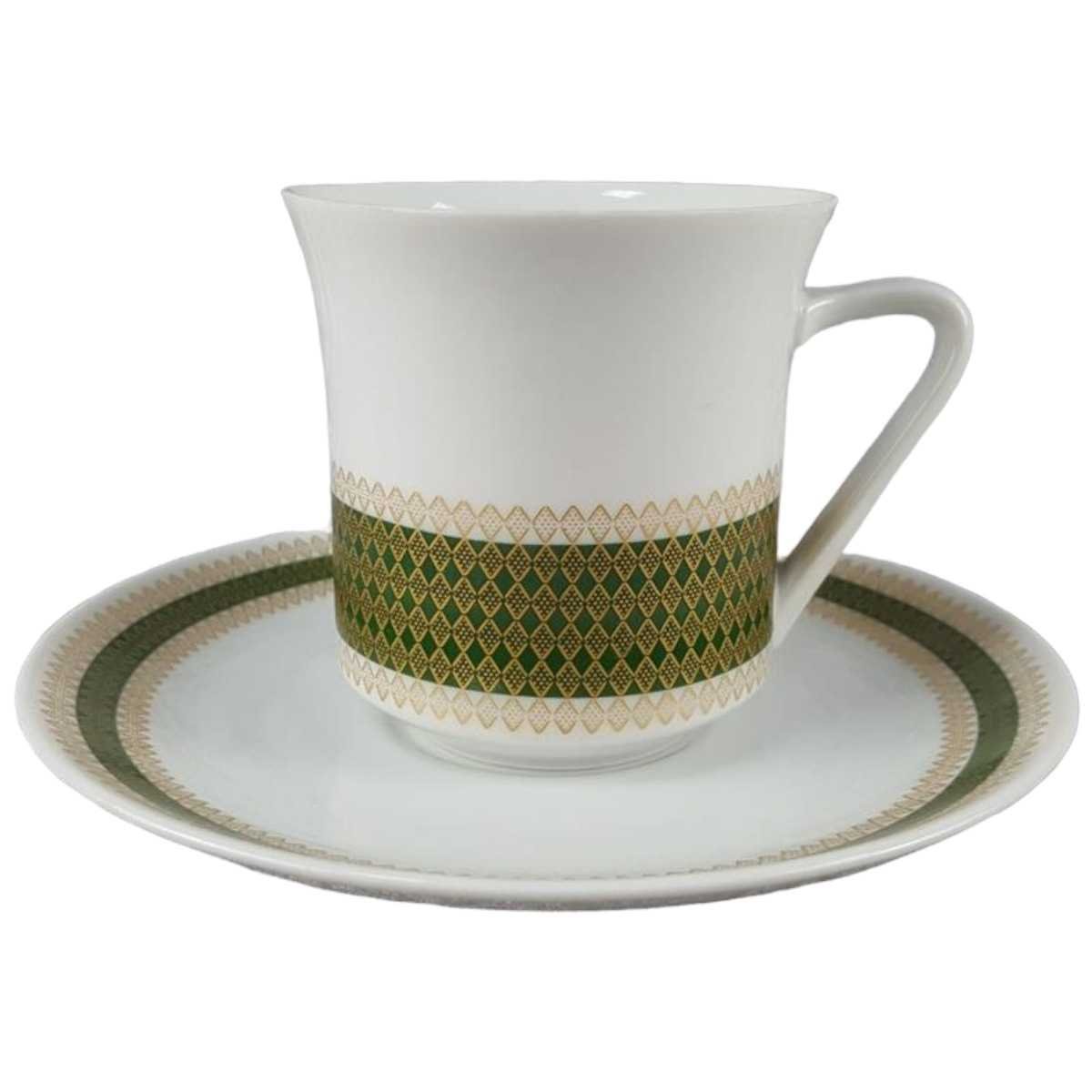 Kaffeetasse mit Untertasse & Thomas Rheinland grün gold Rautendekor gebraucht - sehr gut