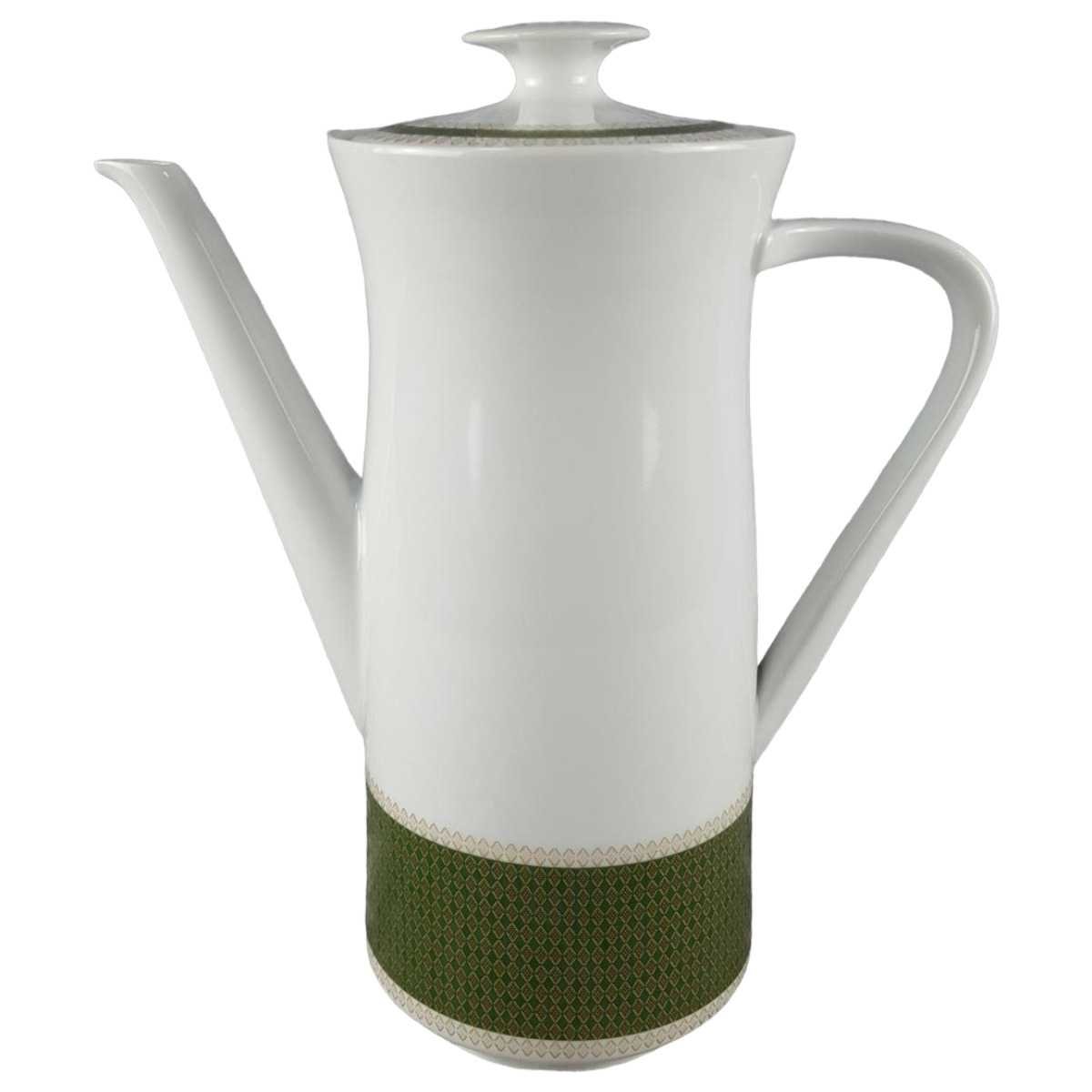 Kaffeekanne 1,25 L Thomas Porzellan Rheinland grün gold Rautendekor gebraucht - sehr gut