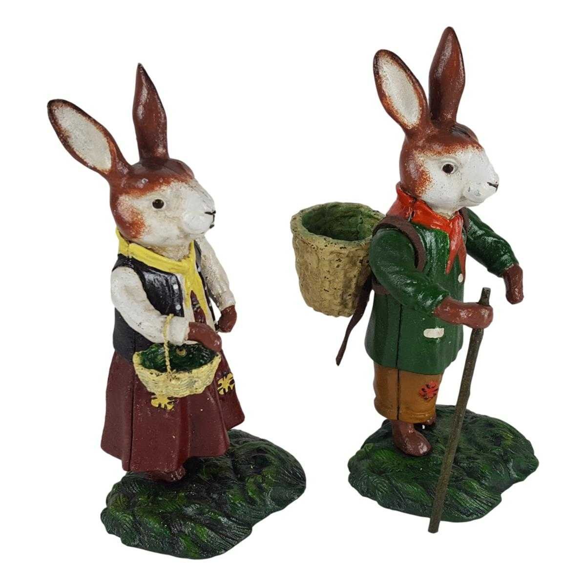 Figur Skulptur Statue Osterhasenpaar Hasenpaar bunt Osterdeko 2er Ser Gusseisen