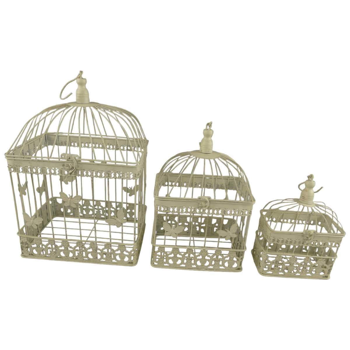 3er Set Vogelkäfig Blumen Pflanz Deko Käfig klein mittel groß Eisen eckig