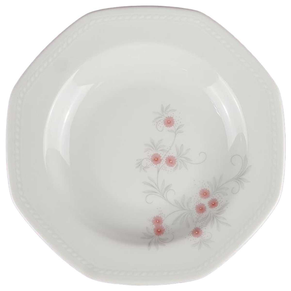 Suppenteller Teller 22,3 cm Schirnding Bavaria Paris Blumendekor Rosa Grau Blumen gebraucht - sehr gut