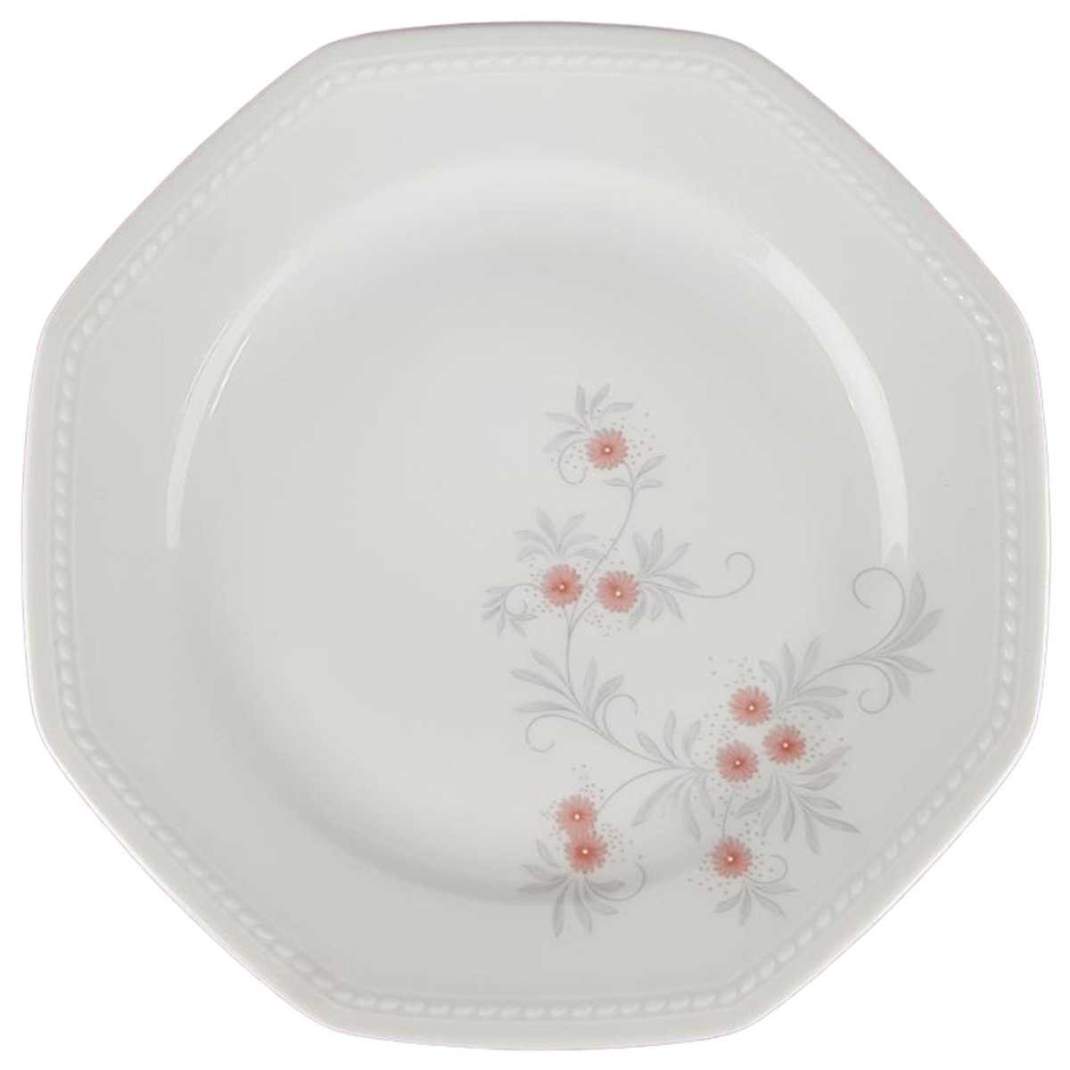 Speiseteller Essteller 24,3 cm Schirnding Bavaria Paris Blumendekor Rosa Grau Blumen gebraucht - akzeptabel