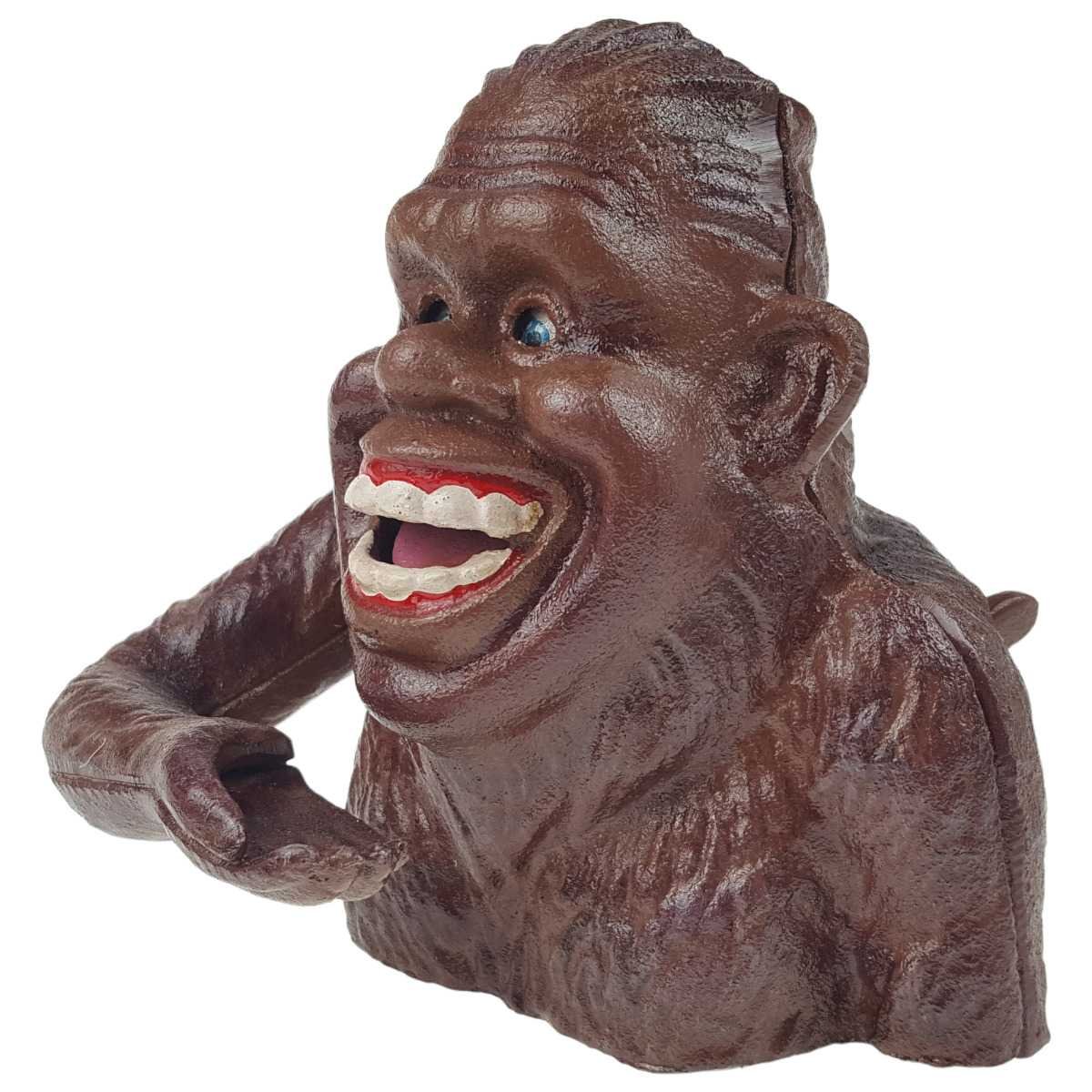 Spardose Geldbank Skulptur Gusseisen Happy Sasquatch mechanisch