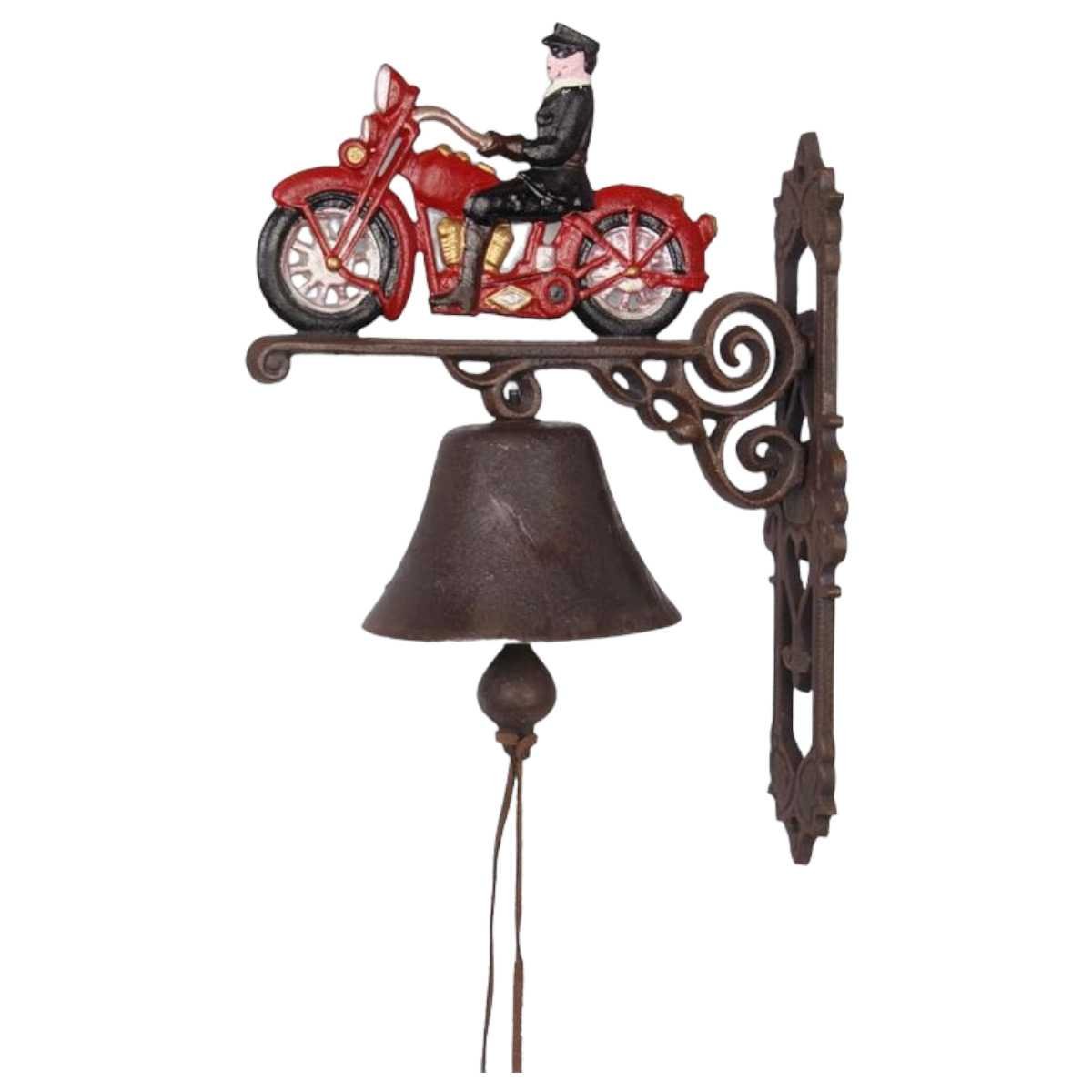 Wandglocke Türglocke Türklopfer Figürchen Gusseisen Motorrad Rot