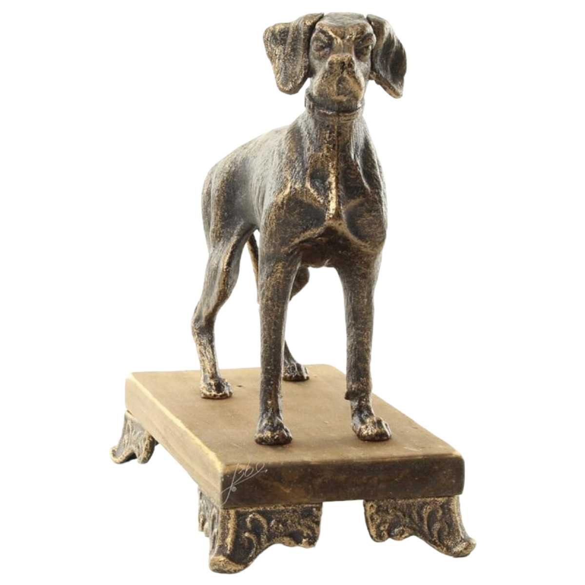 Figur Gusseisen Hund auf Holzsockel
