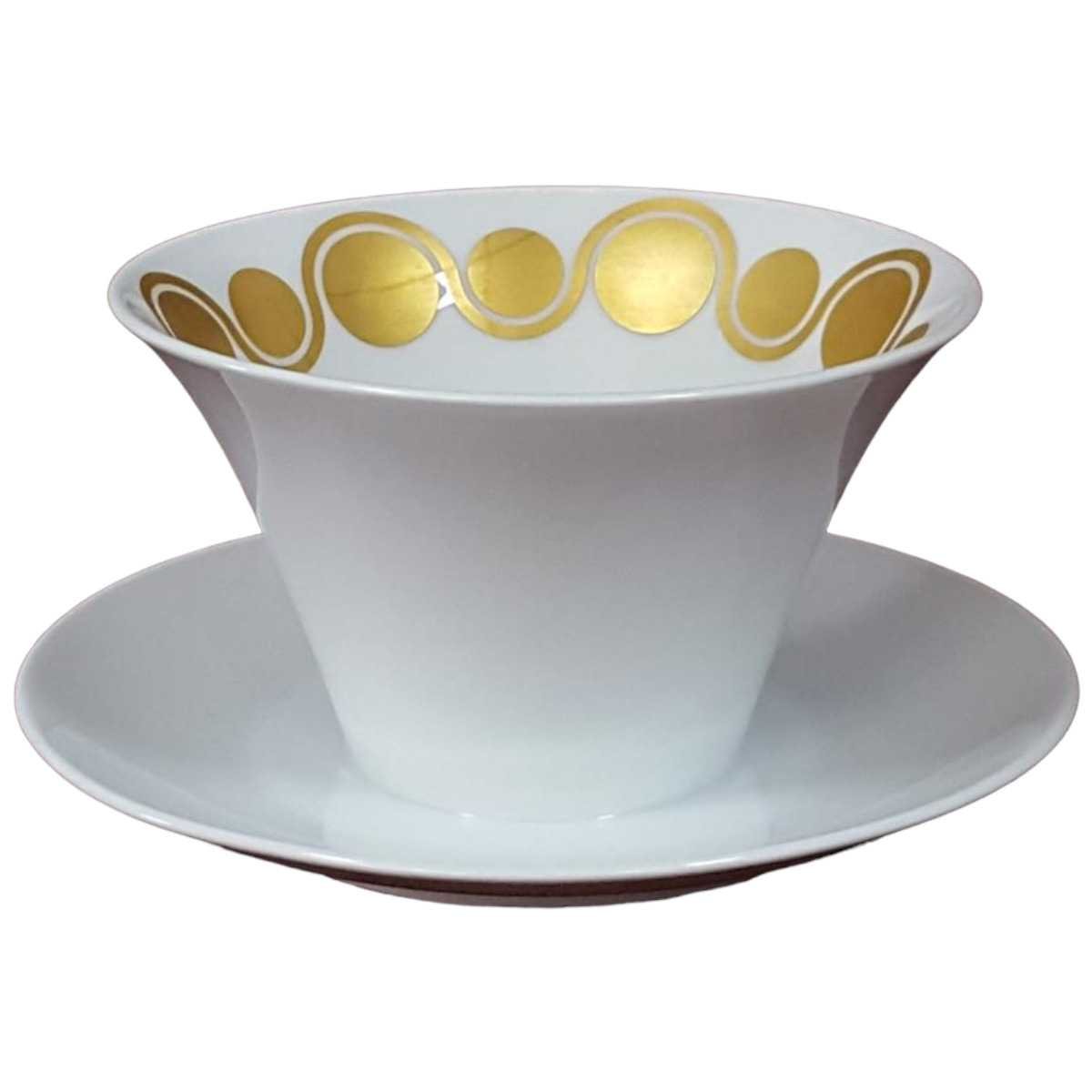 Sauciere mit Teller Golddekor 1tlg Hutschenreuther weiß braun gebraucht - gut