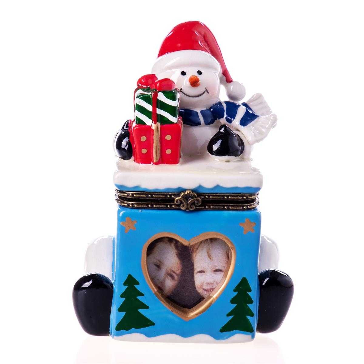 Döschen Dose Porzellan Schneemann und Fotofenster