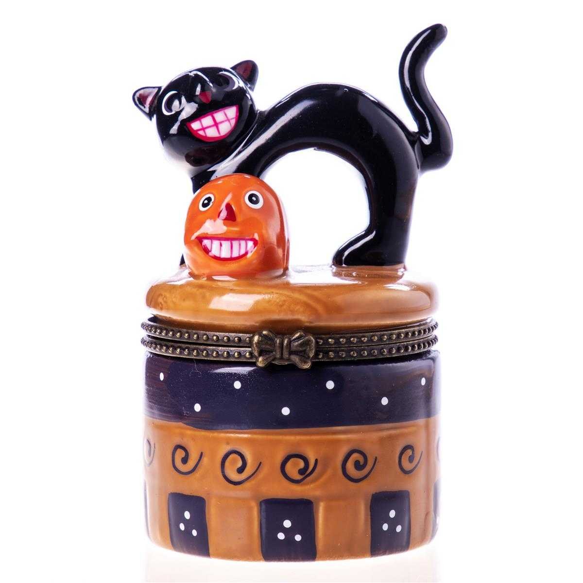 Döschen Dose Porzellan Schwarzem Kater Schwarzer