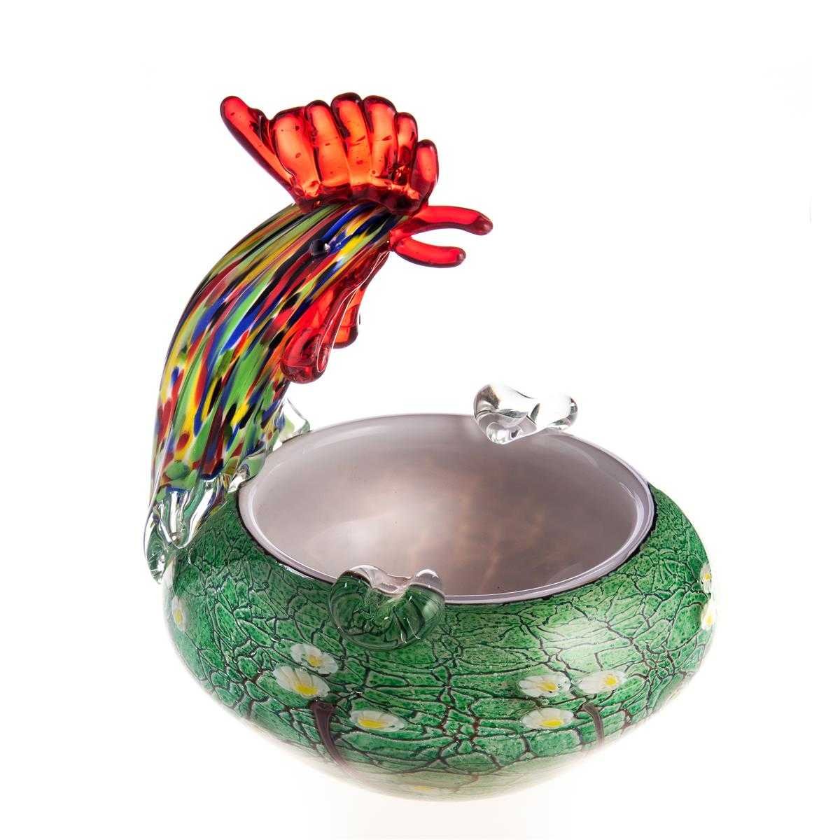 Aschenbecher Skulptur Figur Hahn Glas Murano-Stil #62860