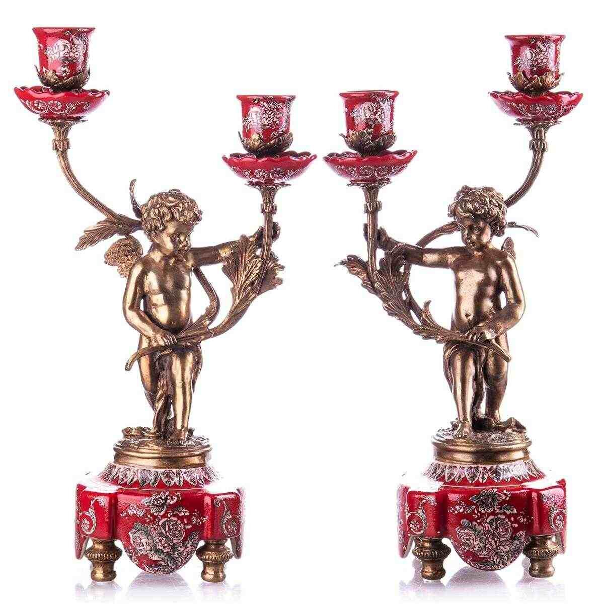 2er Set Kerzenleuchter Kerzenständer Kerzenhalter Porzellan/Messing Engel #63142