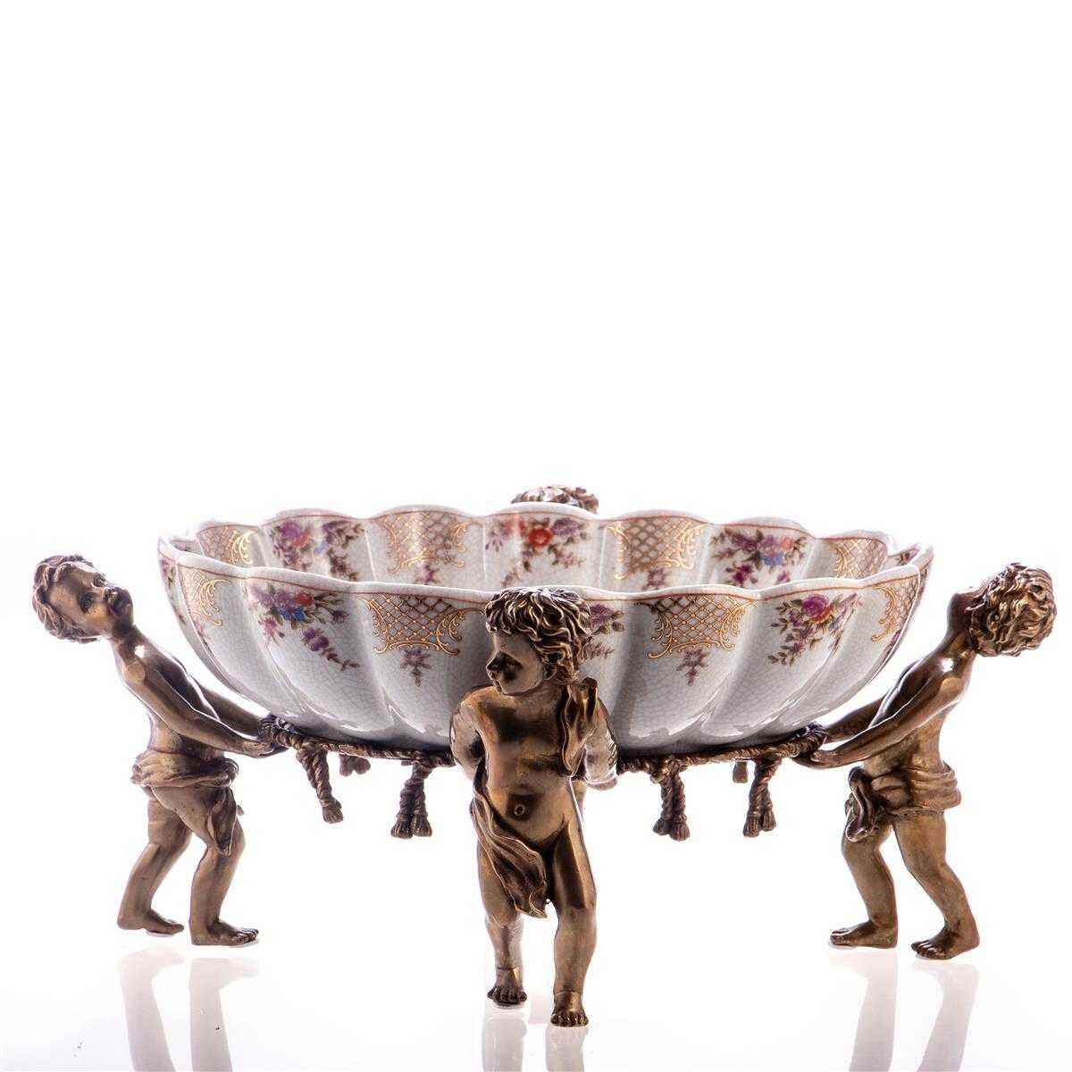 Porzellan/Messing Schale mit Engeln 17x41x36cm #63146