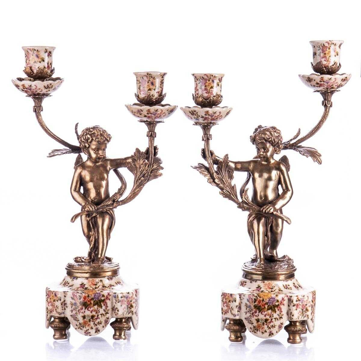 2er Set Kerzenleuchter Kerzenständer Kerzenhalter Porzellan/Messing Engel #63228