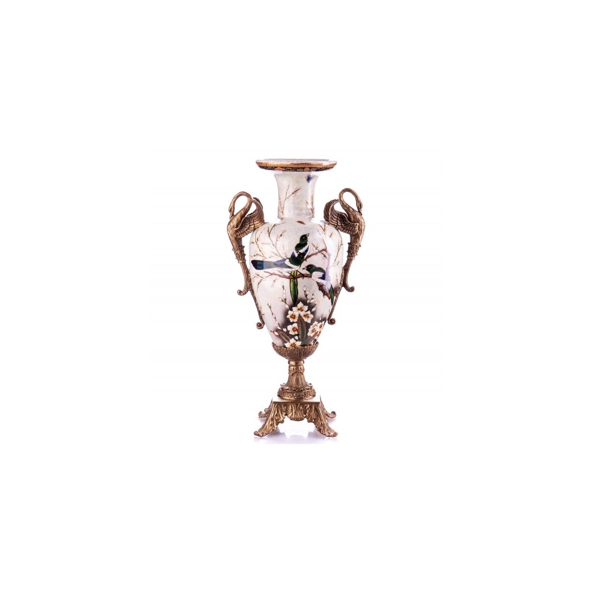 Porzellan/Messing Vase mit Schwänen #63301