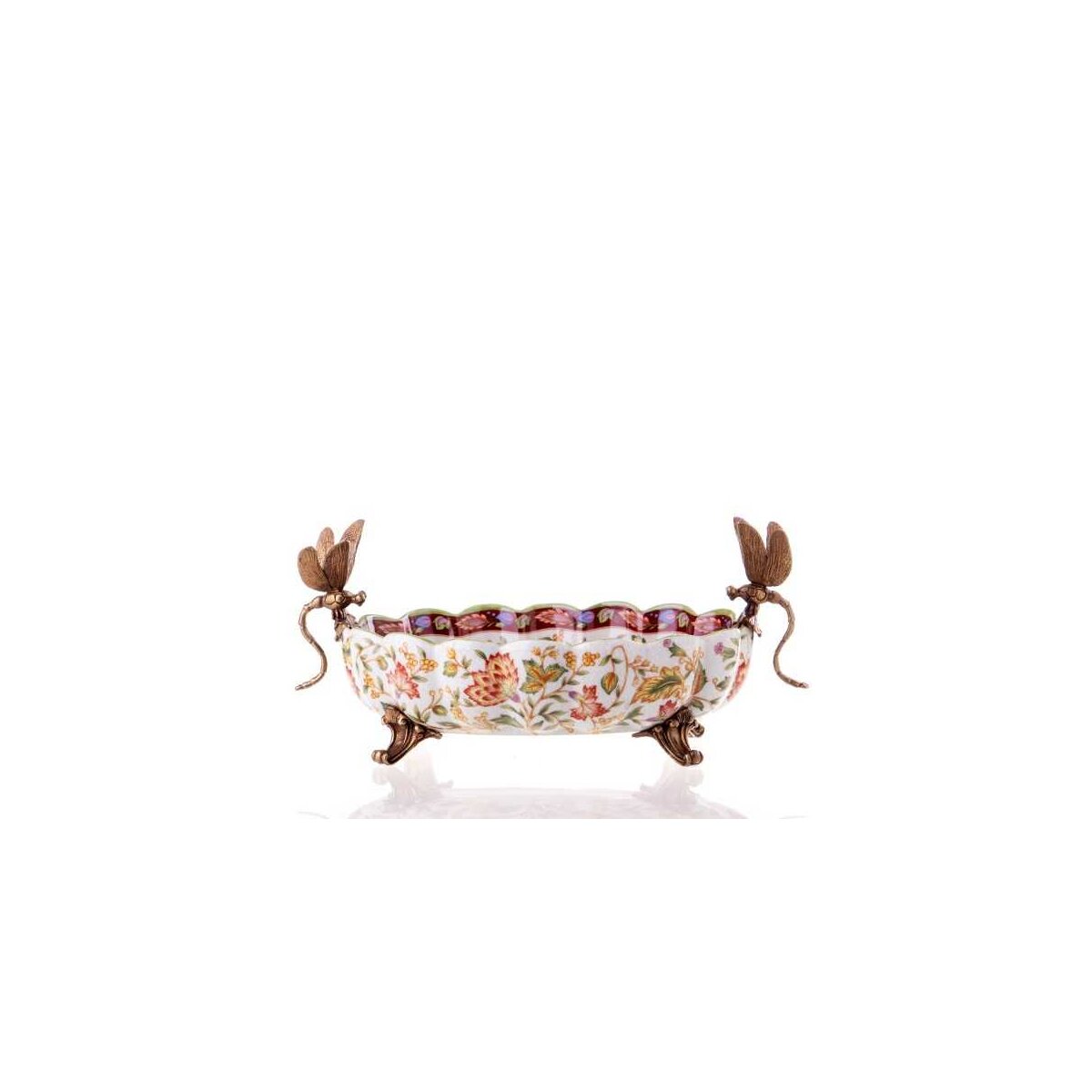Porzellan/Messing Schale mit Libellen 17x39x22cm #63419