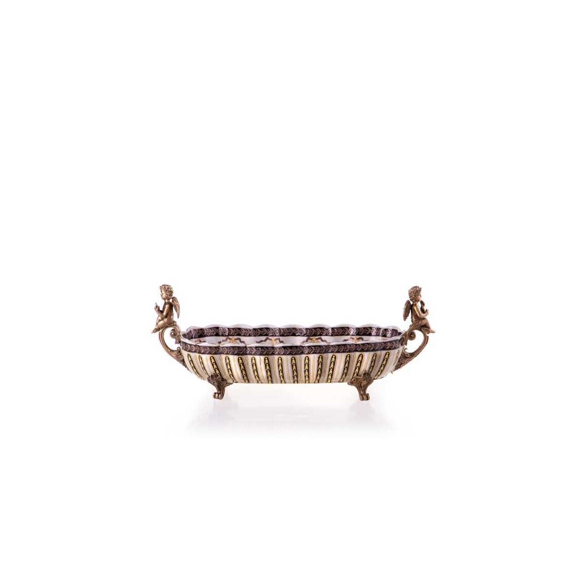 Porzellan/Messing Schale mit Engeln 20x53x17cm #63437