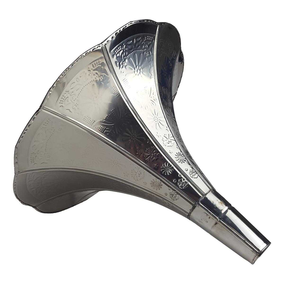 Trichter für Grammofon Messing vernickelt Ornament Gravur