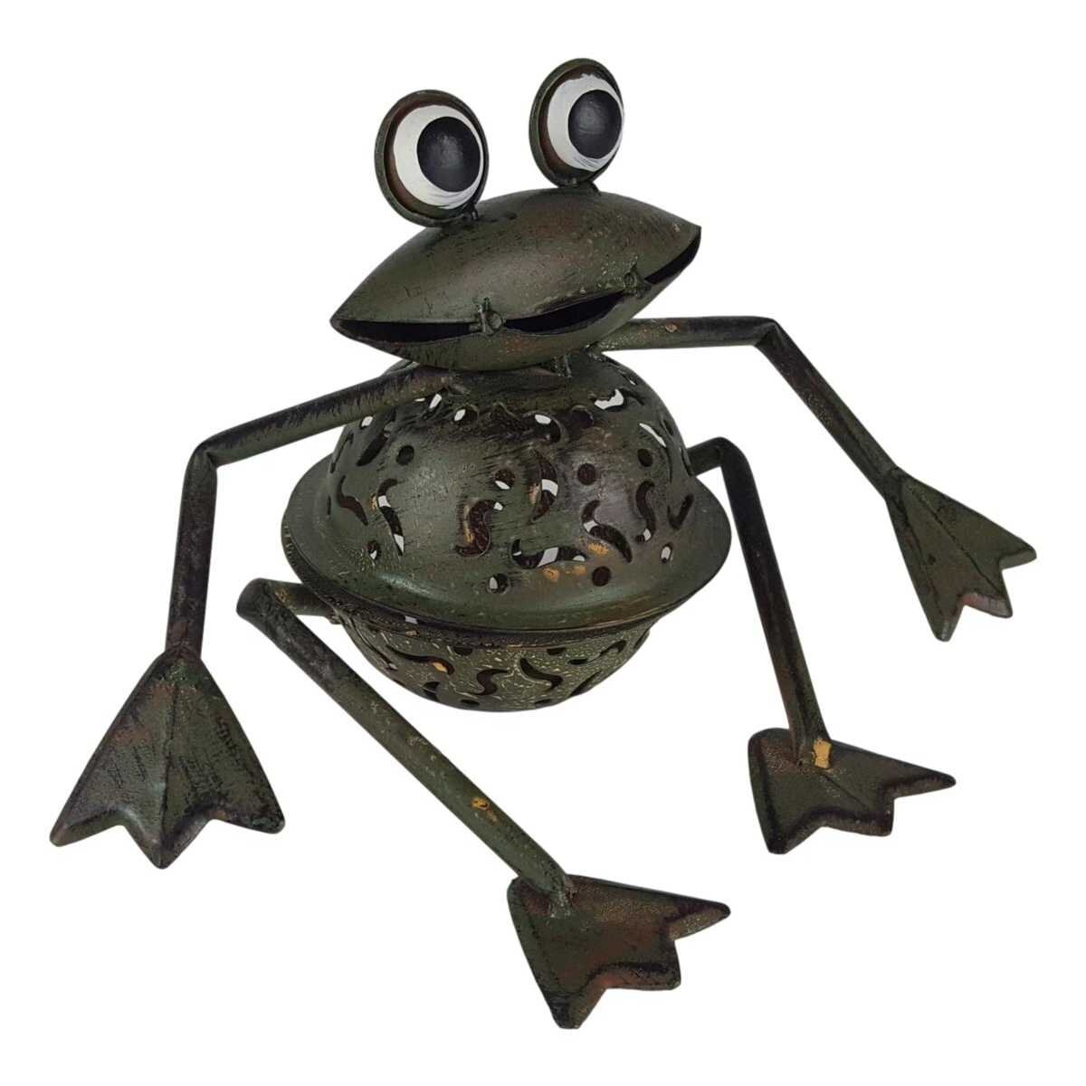 Figur Skulptur Windlicht Teelichthalter Frosch sitzend Garten