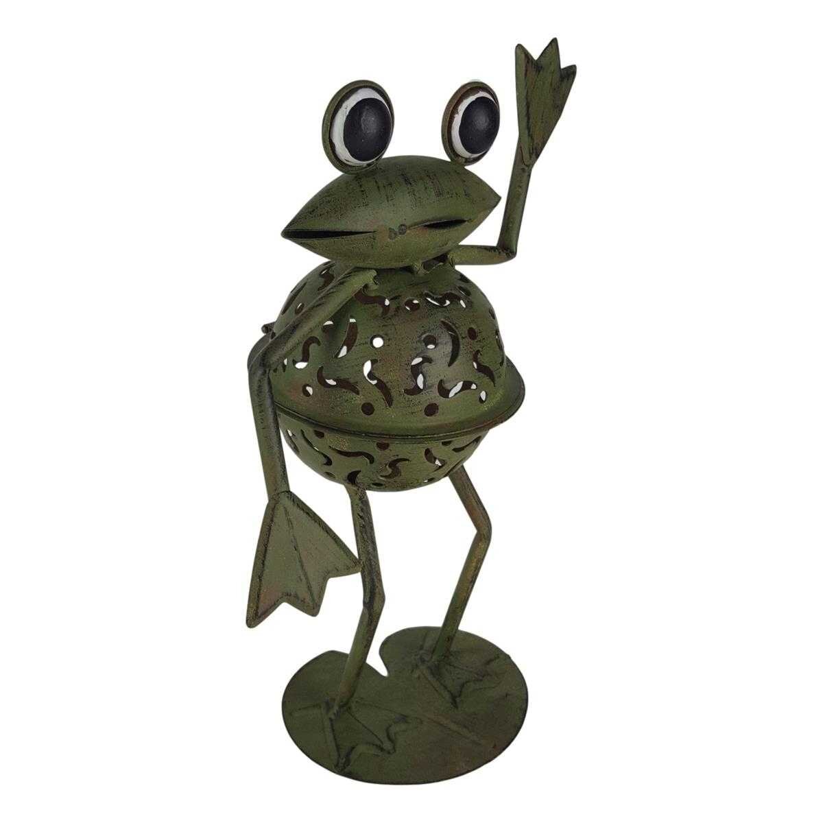 Figur Skulptur Windlicht Teelichthalter Frosch stehend Garten