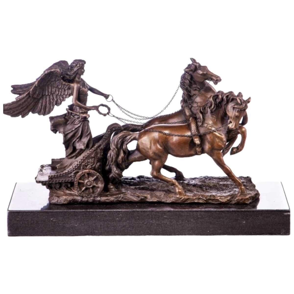 Bronze Skulptur Figur Bronzeskulptur Bronzefigur Engel auf Streitwagen