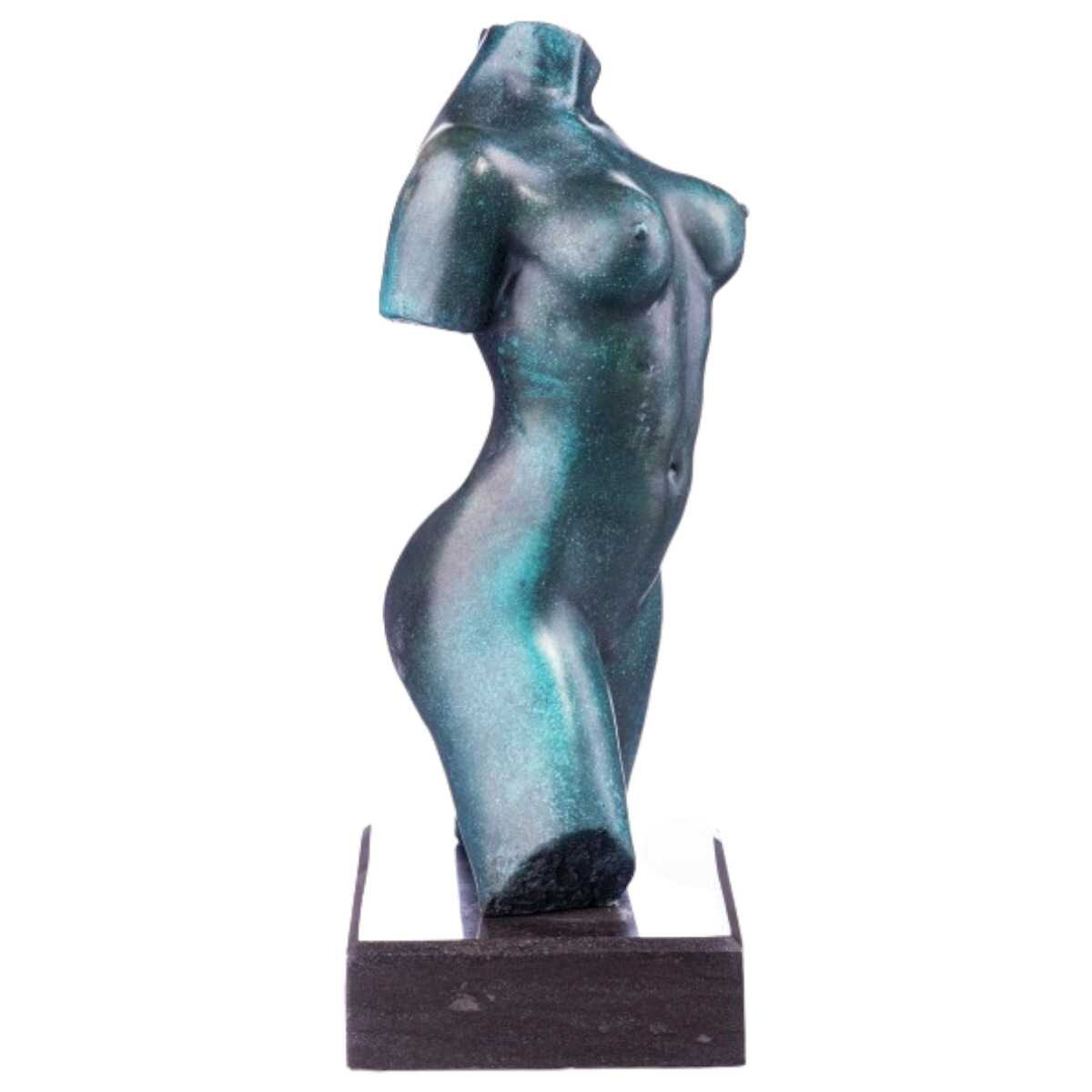 Bronze grün patiniert Skulptur Figur Bronzeskulptur Bronzefigur Nakter Weiblicher Torso mit Grüner Patina Modern Abstrakt-Stil