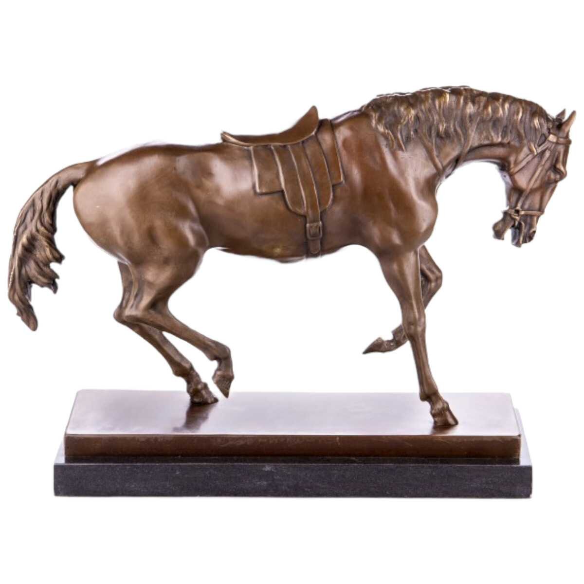 Bronze Skulptur Figur Bronzeskulptur Bronzefigur Pferd mit Sattel