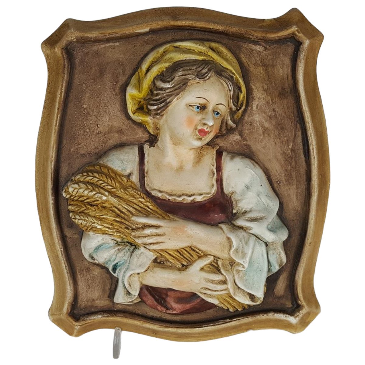 3D Porzellan Wandbild Deko Frau mit Weizen 16,3x19 cm