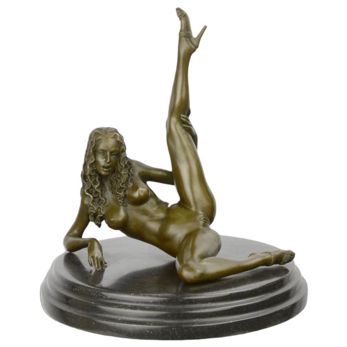 Bronzeskulptur Bronzefigur Weiblicher Akt Liegend Erotik