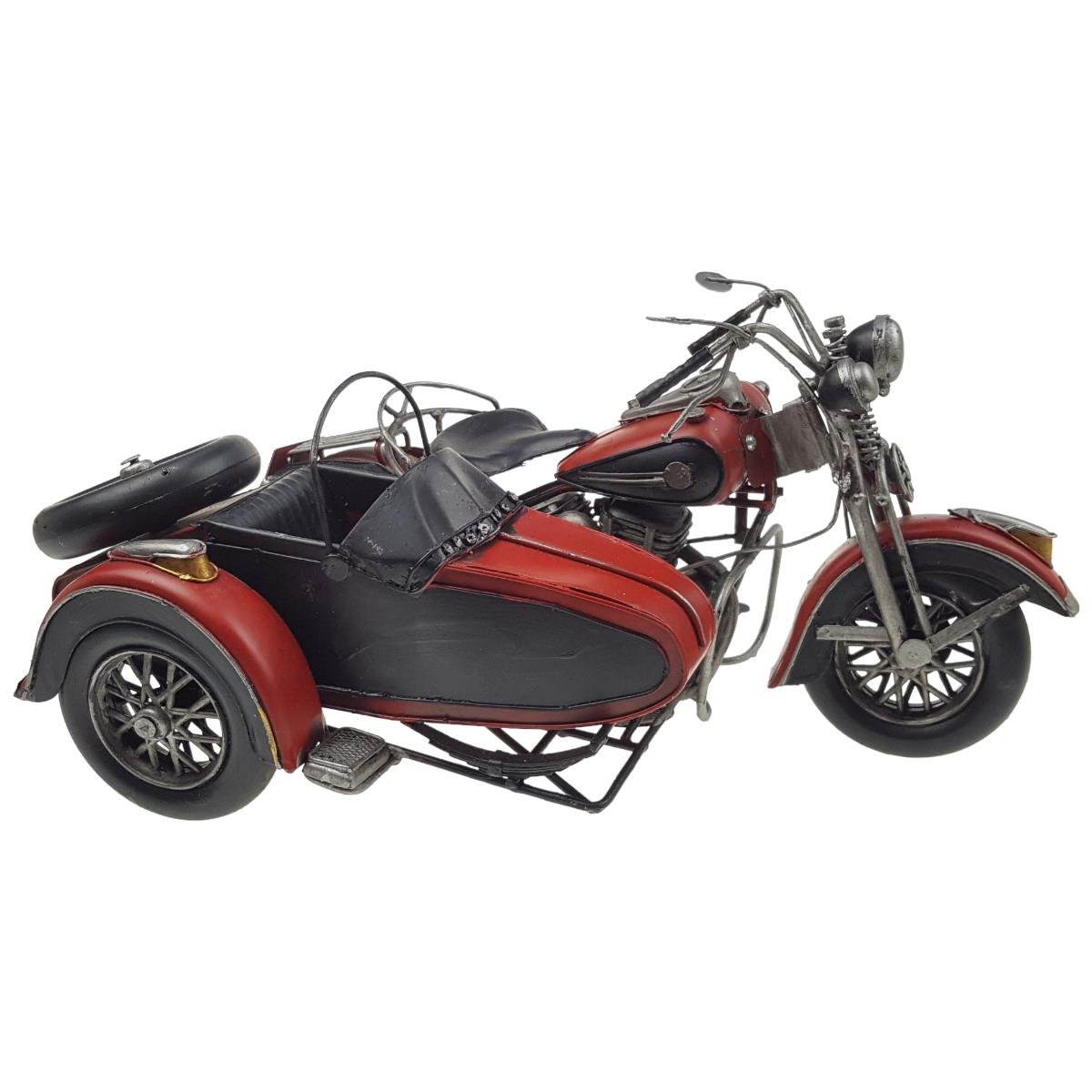 Blechmodell Blechauto Blechmotorrad Motorrad mit Beiwagen rot-schwarz 36x18 cm