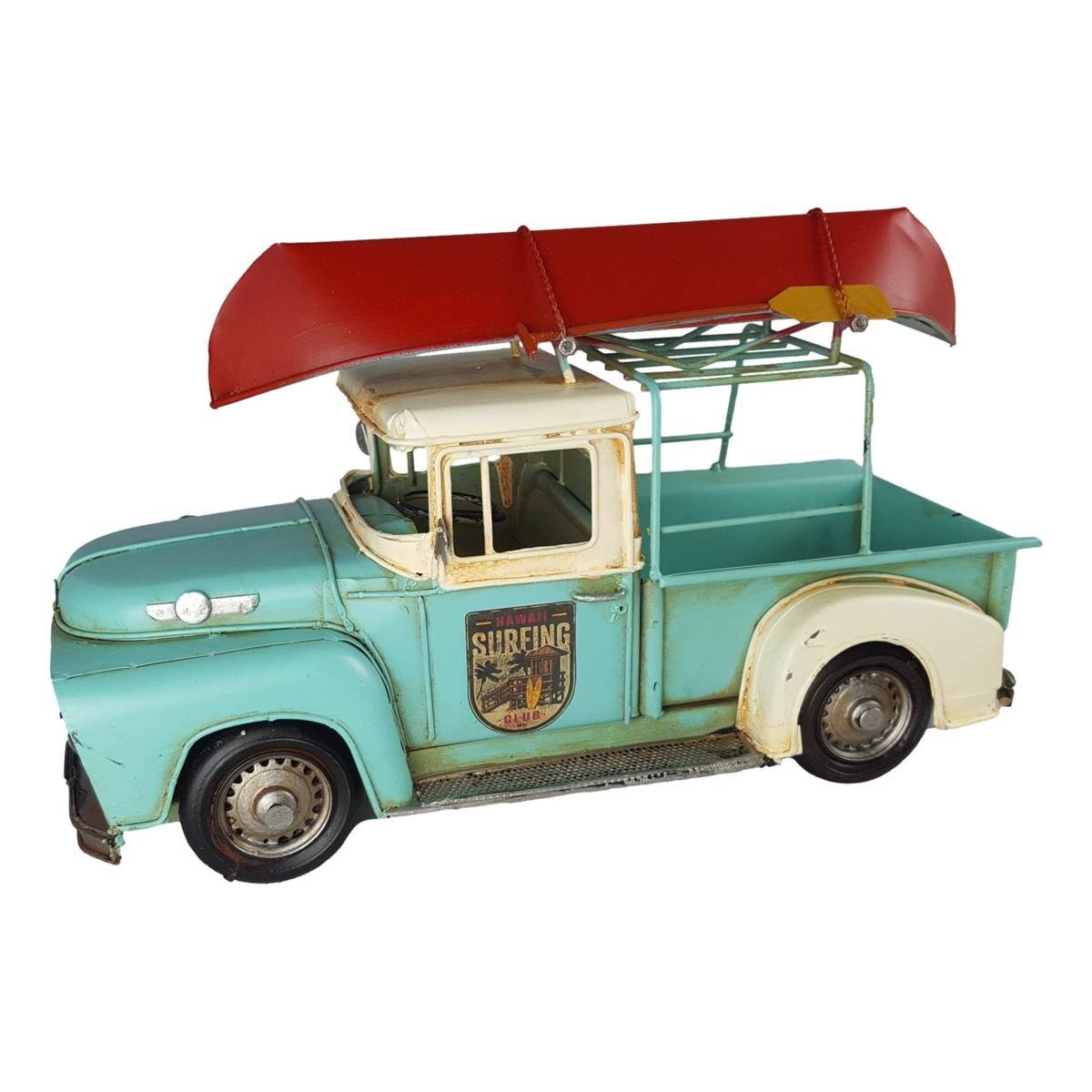 Blechmodell Modellauto Blechauto Oldtimer Pick-Up mit Boot L 32 cm