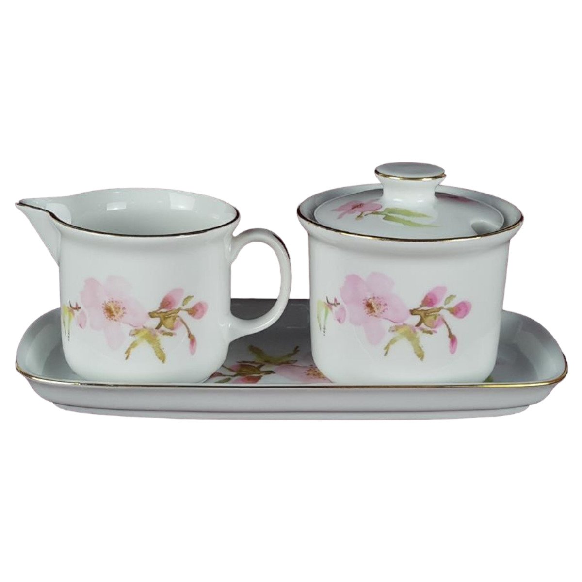 Porzellan Milchkännchen Zuckerdose Blumendekor Goldrand Set 3 tlg