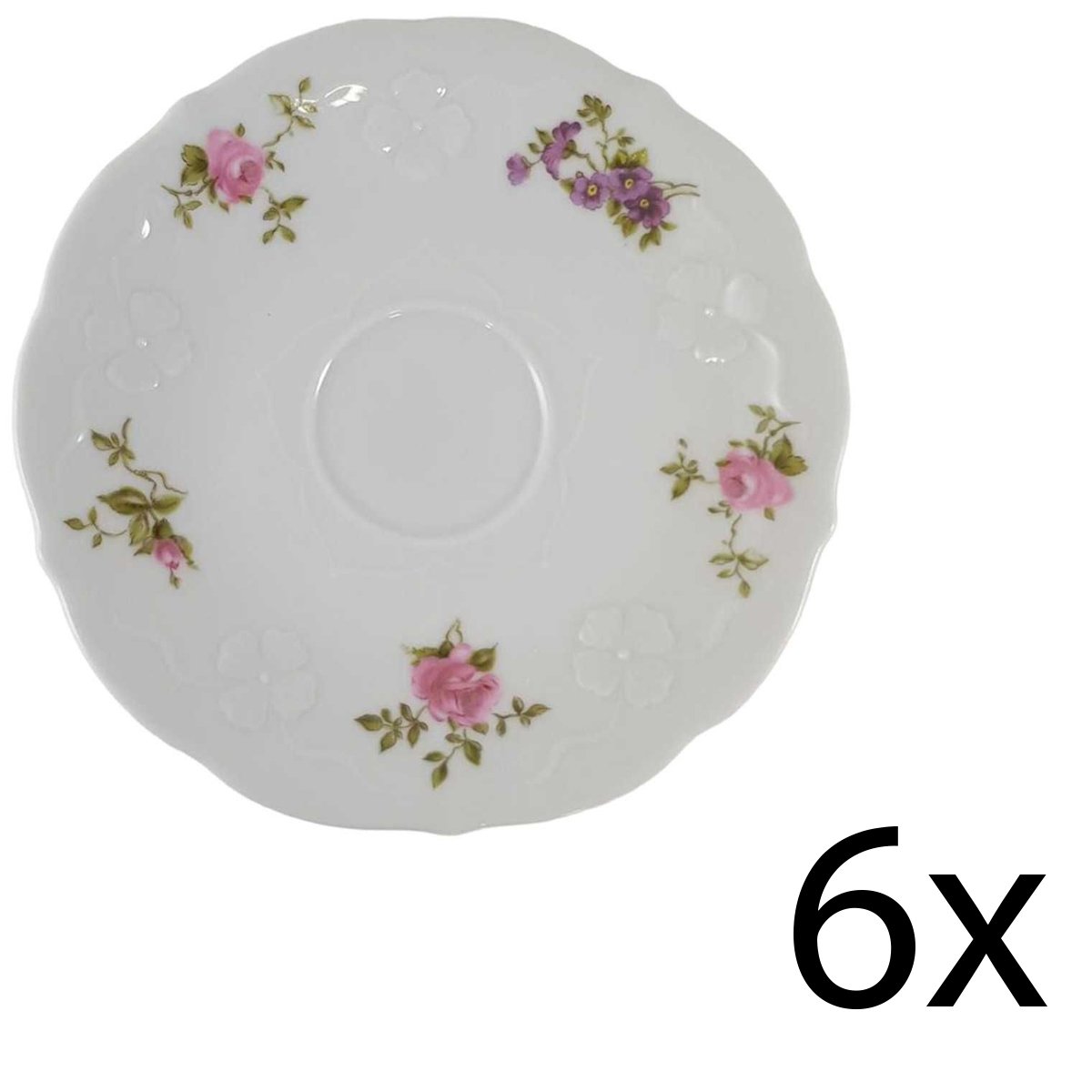 6er Set Untertasse für Kaffee 15,3 cm Winterling Schwarzenbach Rosa Rosen gebraucht - akzeptabel