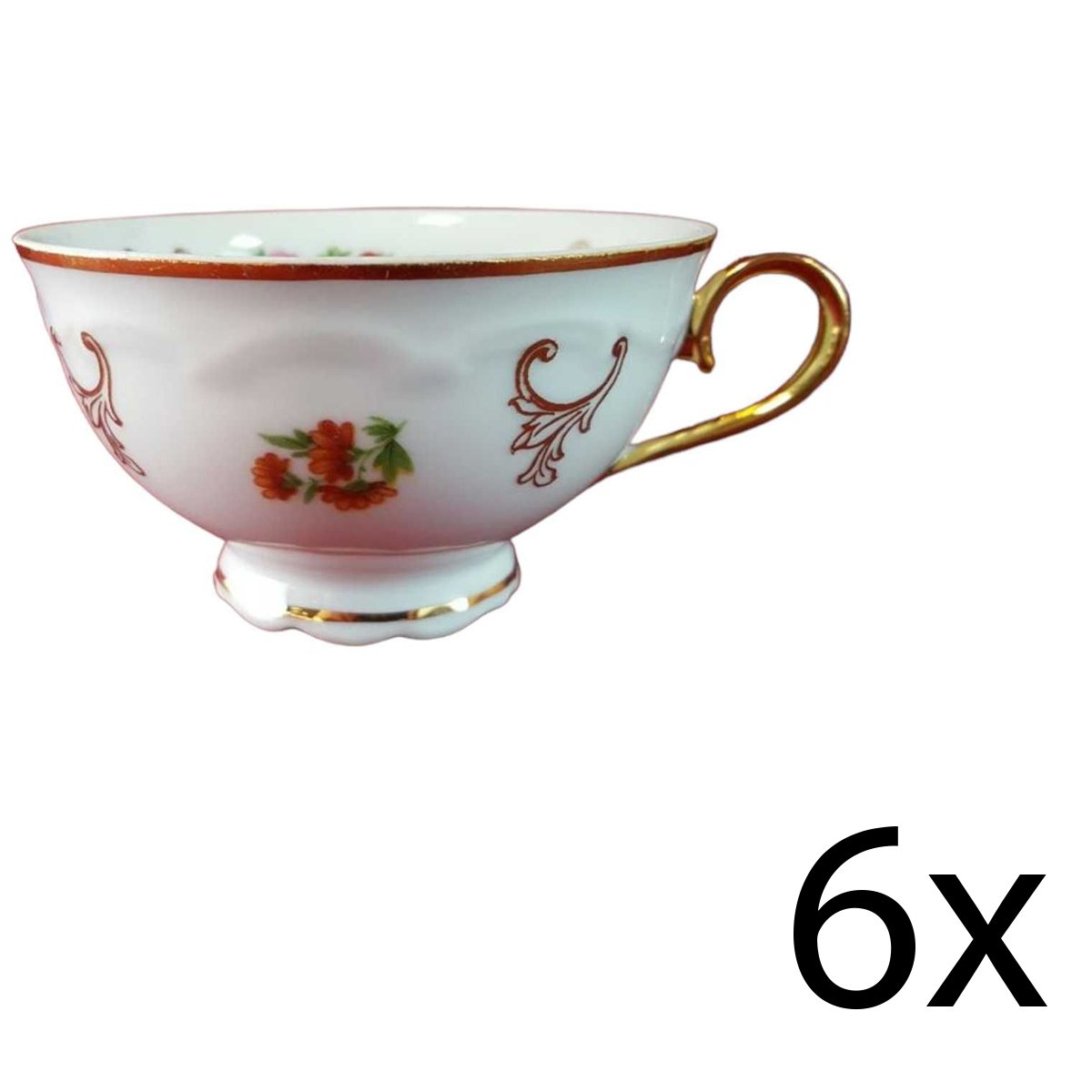 6er Set Teetasse Tasse Goldrand Paul Leitner bunte Blumen mit gebraucht - gut