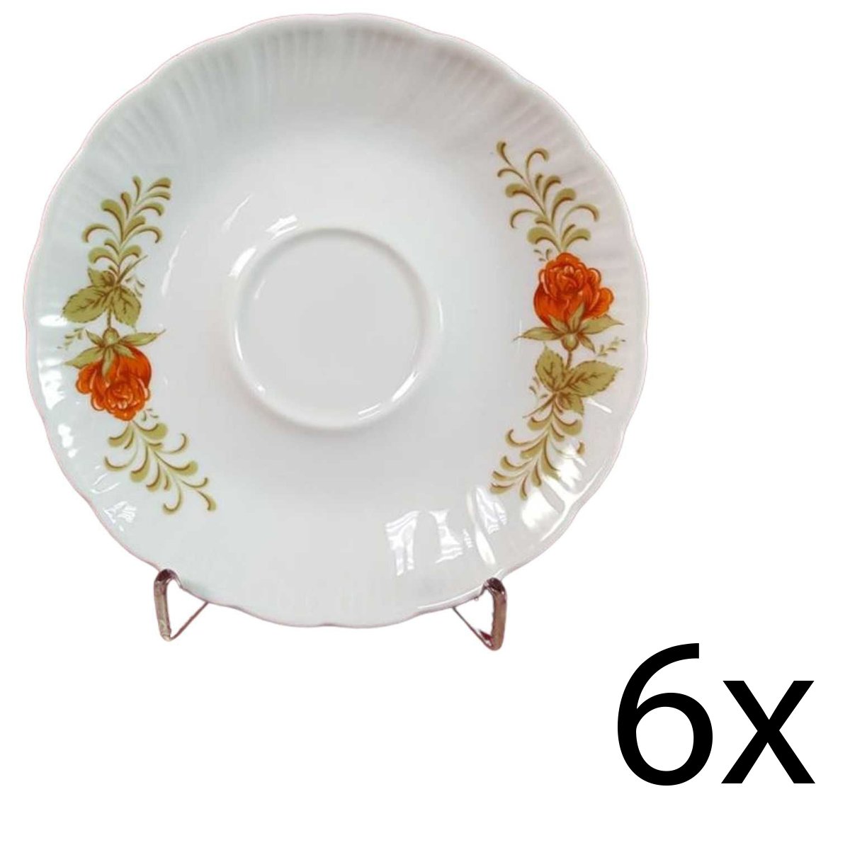 6er Set Untertasse für Kaffee 14,5 cm Winterling Kirchenlamitz Rillenrelief Orange Blume gebraucht - akzeptabel