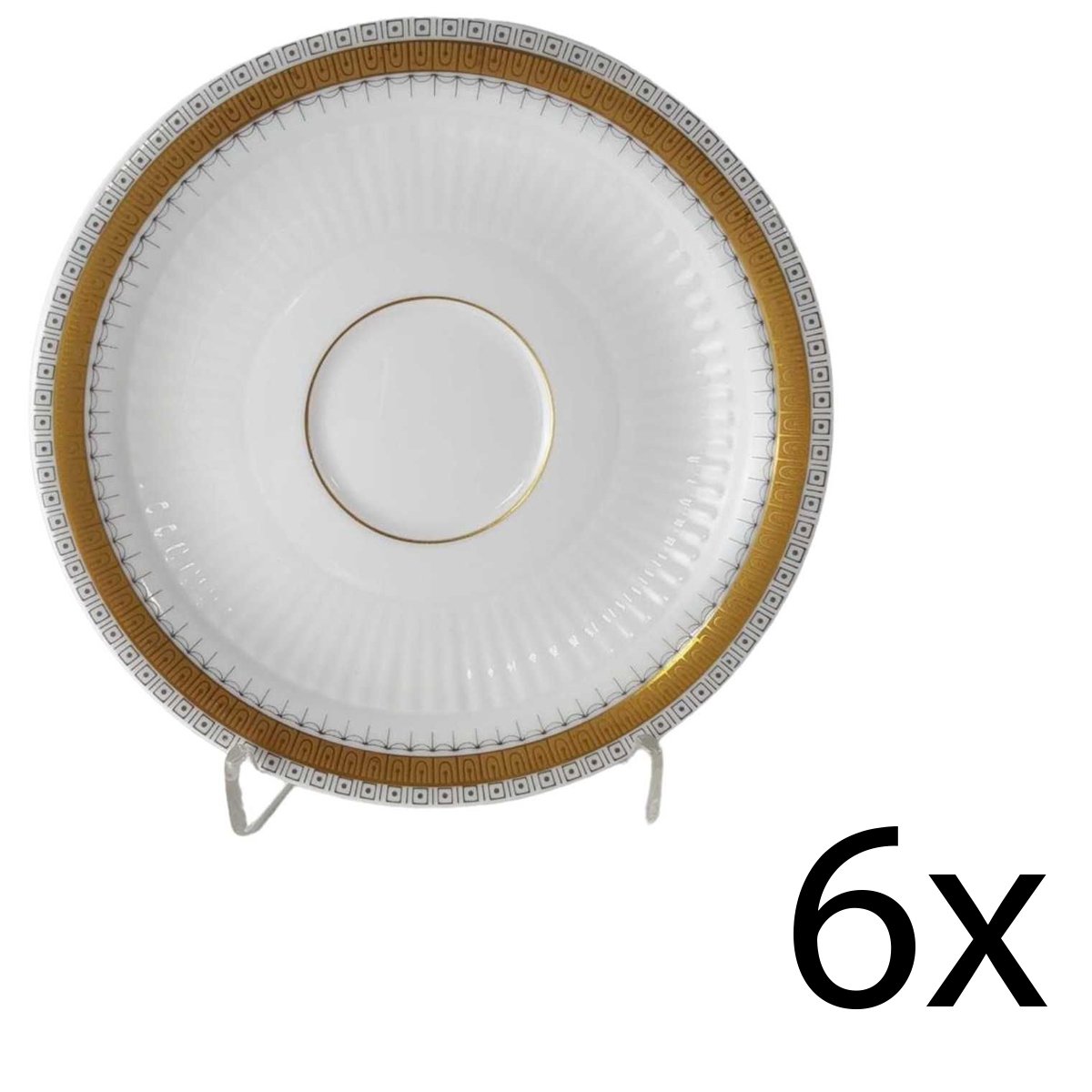 6er Set Untertasse für Kaffee 15,1 cm Seltmann Weiden Vohenstrauß Grau Gold Dekor gebraucht - gut