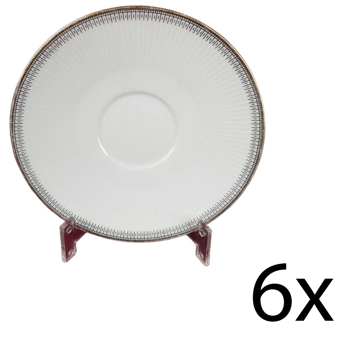 6er Set Untertasse für Kaffee 14,45 cm Seltmann Weiden Monika Schwarz Gold 31646 gebraucht - akzeptabel