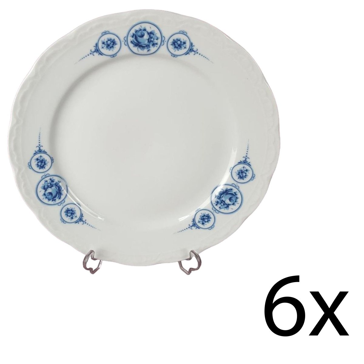6er Set Speiseteller Essteller Teller Flach D 24,6 cm Mitterteich blau Rosen gebraucht-gut