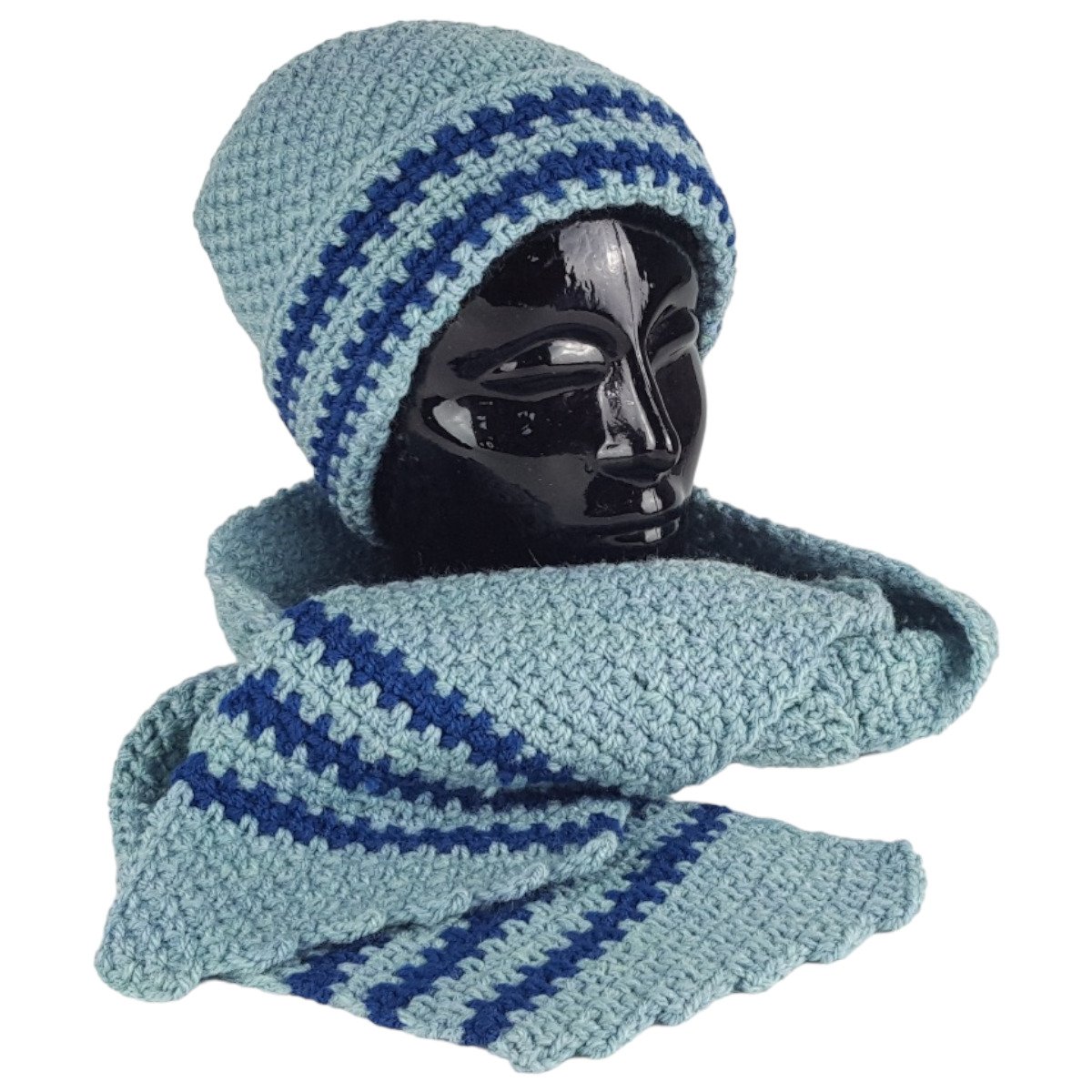 Schal Mütze Set 2 tlg Damen Handarbeit pastellgrün gehäkelt