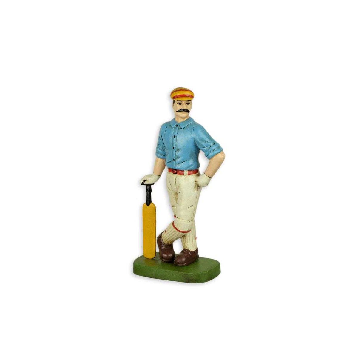 Figur Skulptur Gusseisen Sport Hobby Cricketspieler bunt