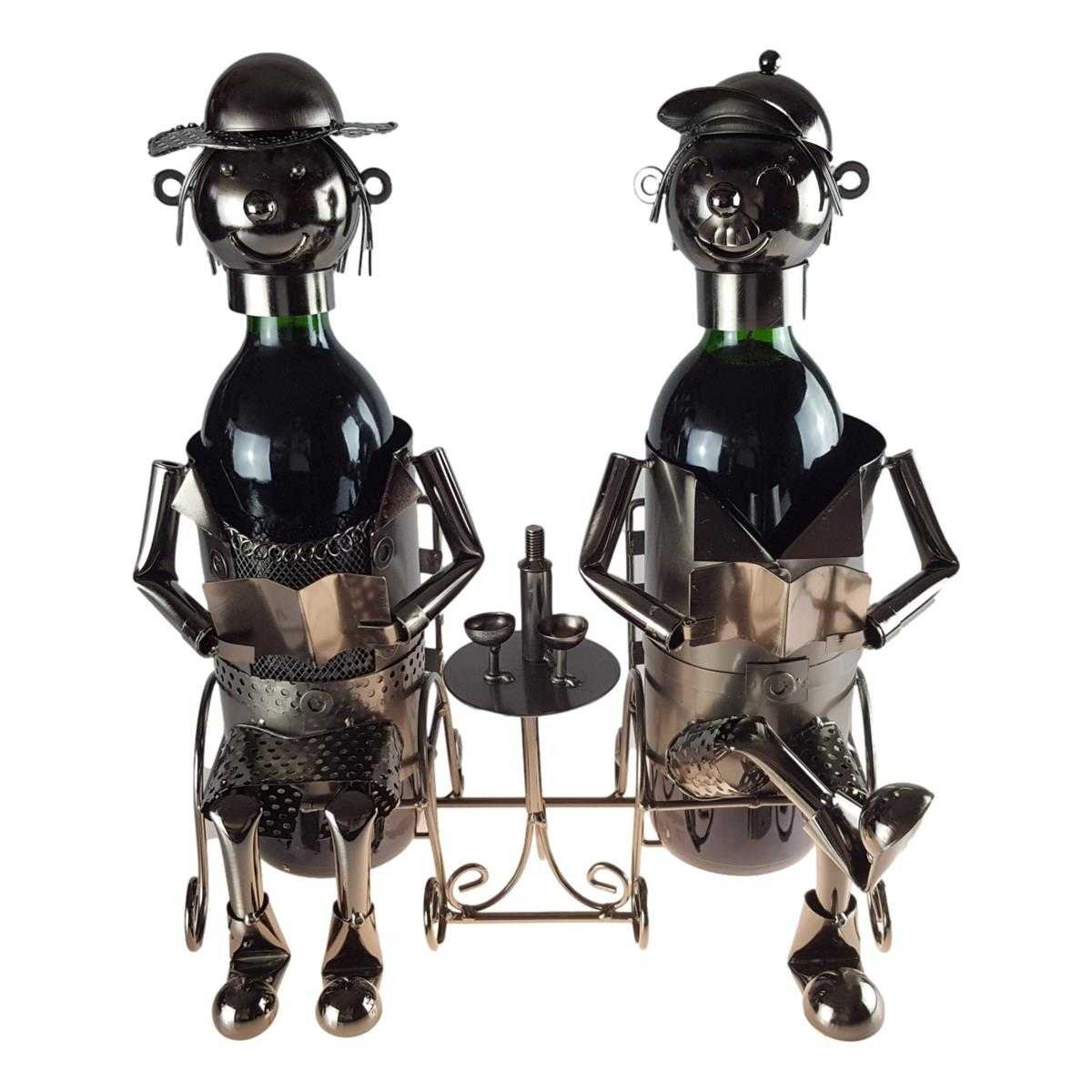Flaschenhalter Für 2 Flaschen Metall Mann am Tisch Schwarz