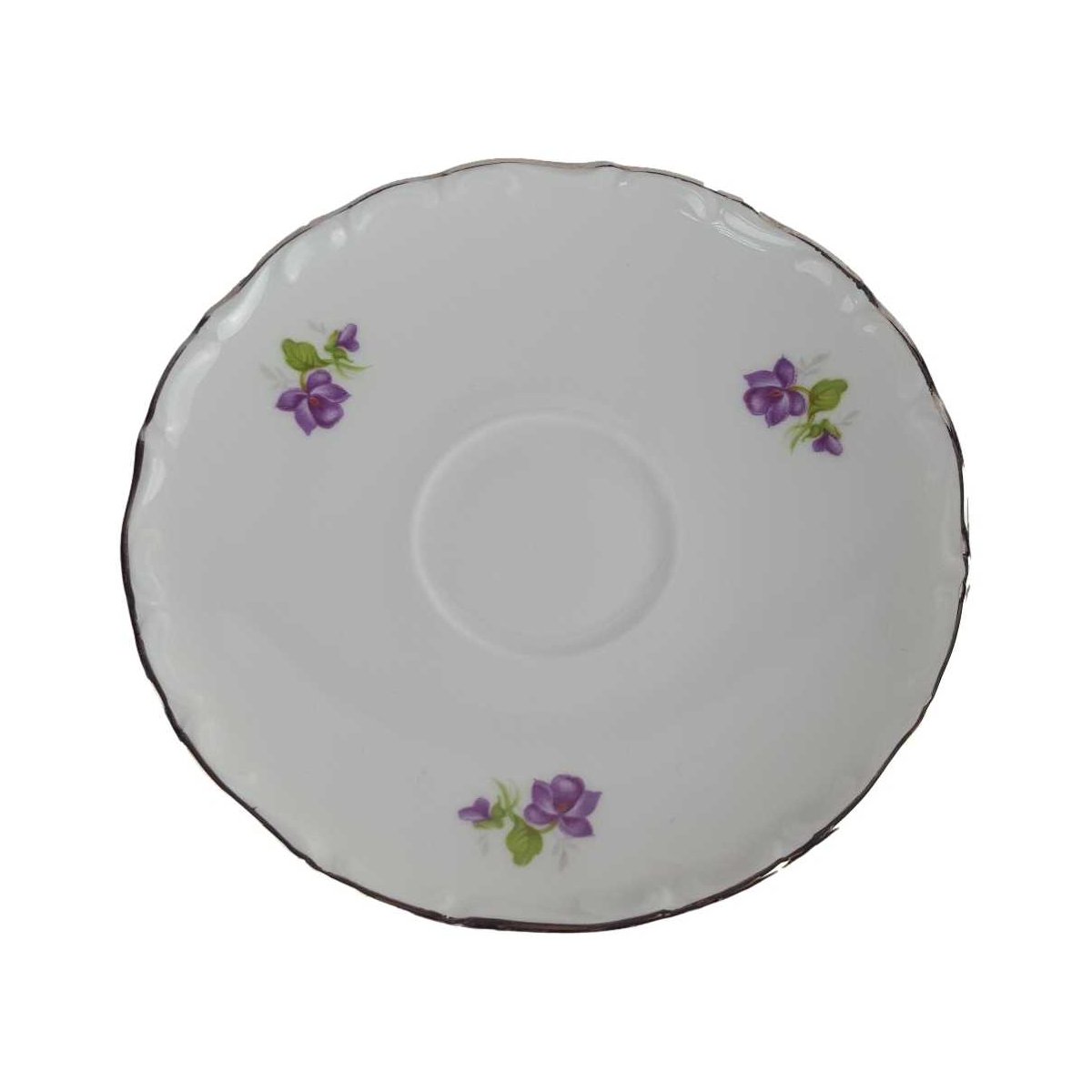 Untertasse für Kaffee 14,3 cm Schumann Arzberg Veilchen lila Platinrand gebraucht - gut