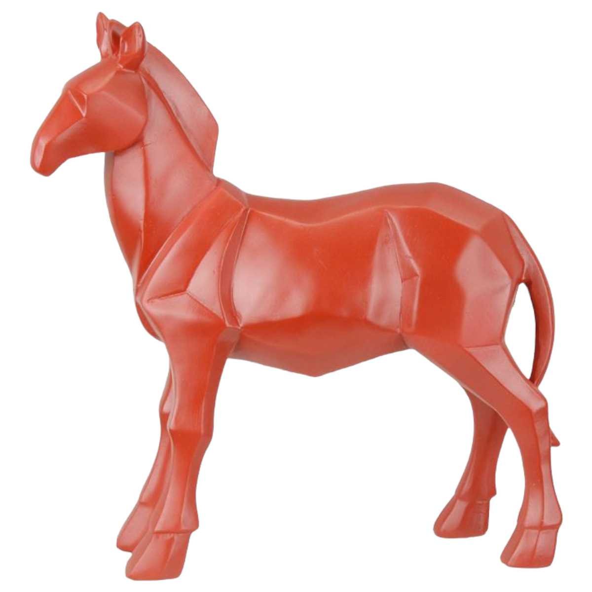 Skulptur Figur Polygonal Kunstharz Pferd Rot