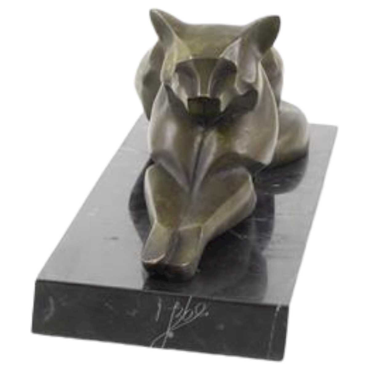 Bronzeskulptur Bronzefigur Liegende Katze Abstrakt-Stil